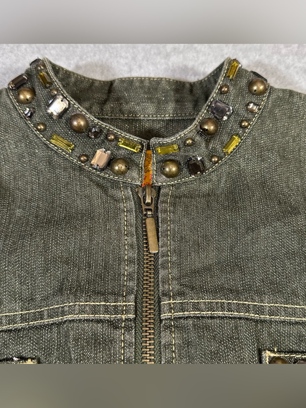 Ruby Rd. Petite Rhinestone Denim Jacket - Picture 3 of 10